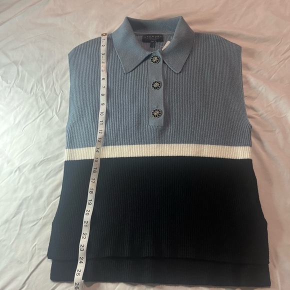 Laundry By Shelli Segal Dusty Blue Collared Knit Top - Picture 3 of 10